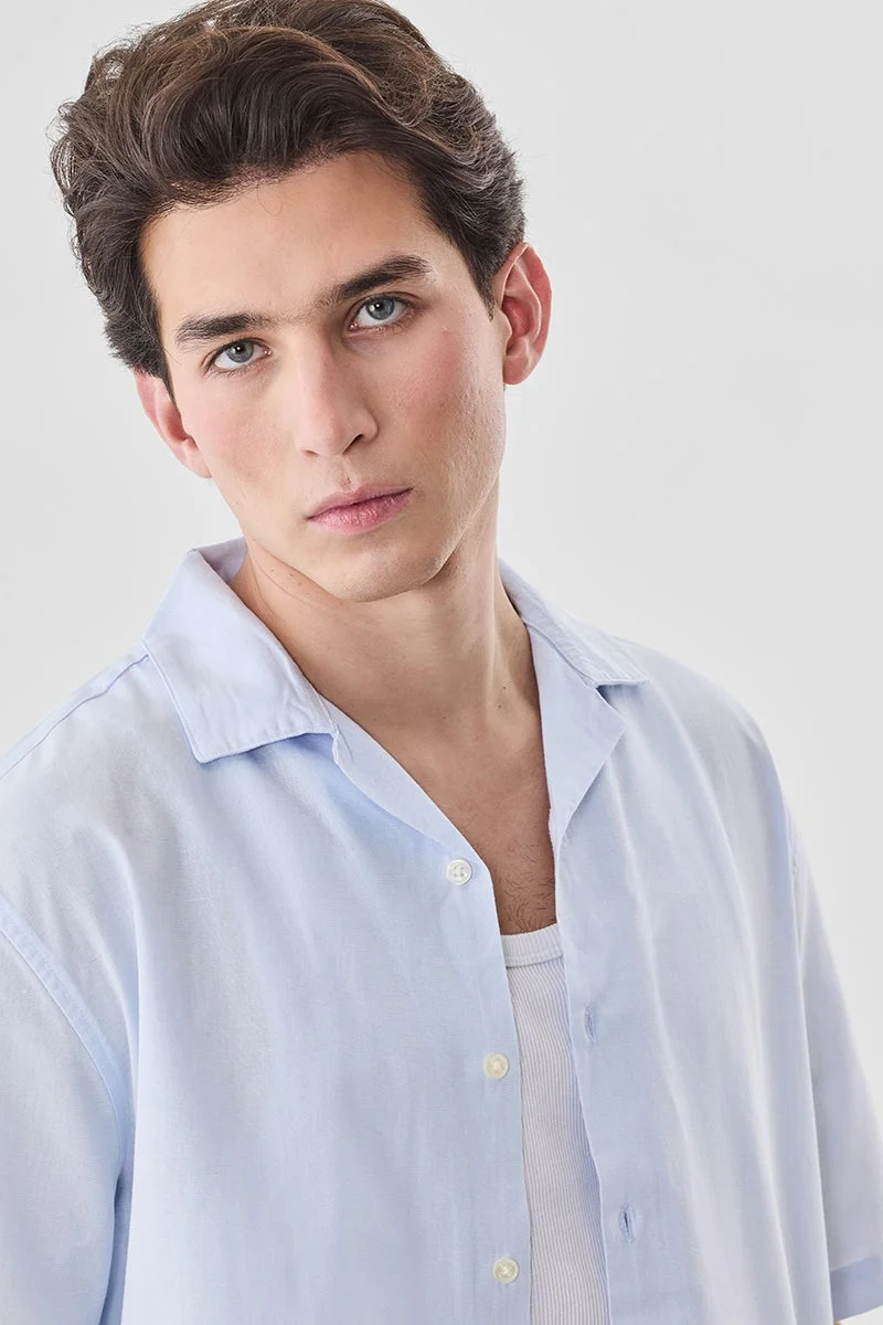 سنيتش Light Blue Solid Half Sleeve Boxy Shirt