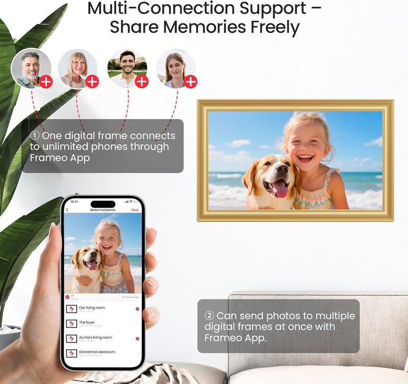 Digital Picture Frame, 15.6-inch Display, 64GB Storage, Frameo App Compatible, Gold - Image 5