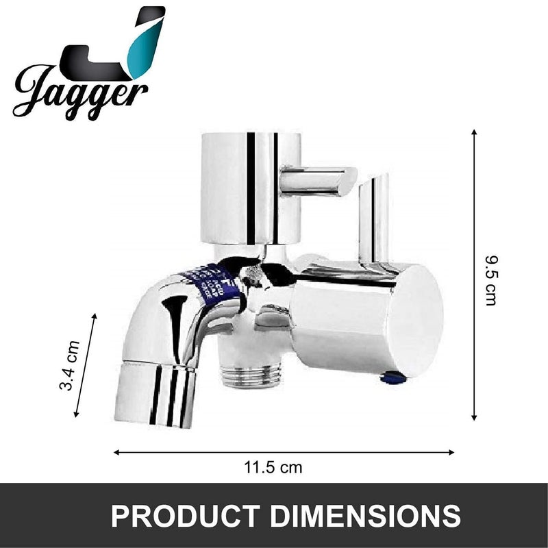JAGGER صنبور جرا 54 نحاسي 2 طريق / 2 في 1 للحمام، يستخدم لغسالة الملابس، وصلة خرطوم صنبور الحمام والمرحاض مع شريط تفلون وقاعدة حائط (تيربو) - Image 1