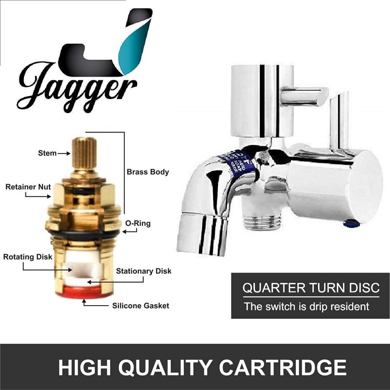 JAGGER صنبور جرا 54 نحاسي 2 طريق / 2 في 1 للحمام، يستخدم لغسالة الملابس، وصلة خرطوم صنبور الحمام والمرحاض مع شريط تفلون وقاعدة حائط (تيربو) - Image 3