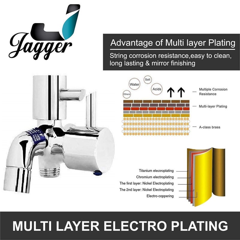 JAGGER صنبور جرا 54 نحاسي 2 طريق / 2 في 1 للحمام، يستخدم لغسالة الملابس، وصلة خرطوم صنبور الحمام والمرحاض مع شريط تفلون وقاعدة حائط (تيربو) - Image 2