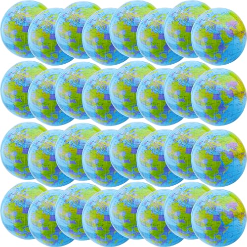 Restroma 32 Pack 16 Inch Inflatable Globe Bulk Blow up Beach Ball Large Inflatable World Globe for Classroom Teaching Beach Playing Pool Party Bags - Image 1