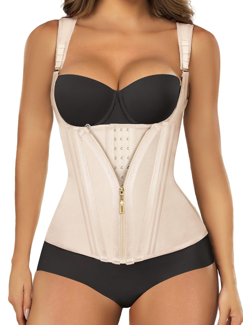 SHAPERX Waist Trainer Corset for Women Tummy Control Sport Girdle Hourglass Waist Cincher Body Shaper with Steel BonedSZ7293BeigeM - Image 2