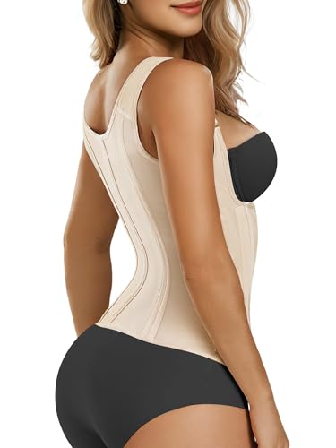 SHAPERX Waist Trainer Corset for Women Tummy Control Sport Girdle Hourglass Waist Cincher Body Shaper with Steel BonedSZ7293BeigeM - Image 3