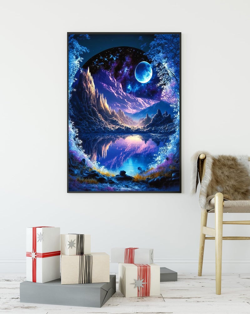 KINPLUB 5D Diamond Painting Kits for Adults, Blue Moon Landscape Diamond Art Kits for Beginners, DIY Full Round Drill Dream Night Paint with Diamond Pictures Gem Art, Home Wall Decor 12 x 16 Inch - Image 4