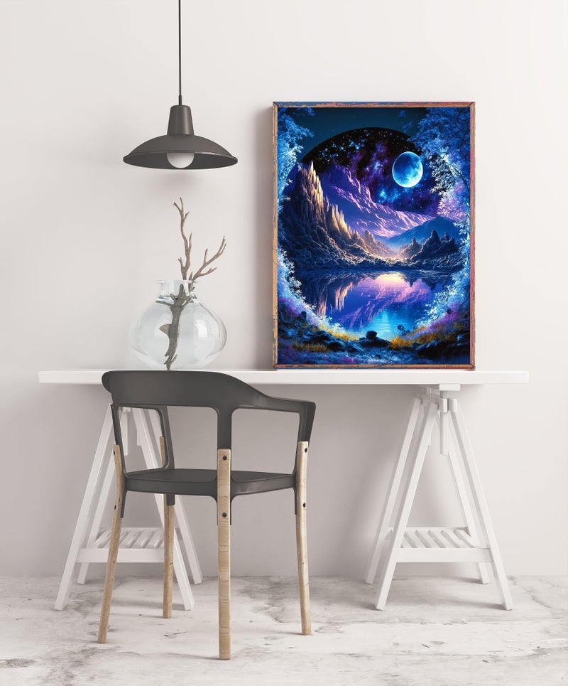 KINPLUB 5D Diamond Painting Kits for Adults, Blue Moon Landscape Diamond Art Kits for Beginners, DIY Full Round Drill Dream Night Paint with Diamond Pictures Gem Art, Home Wall Decor 12 x 16 Inch - Image 5