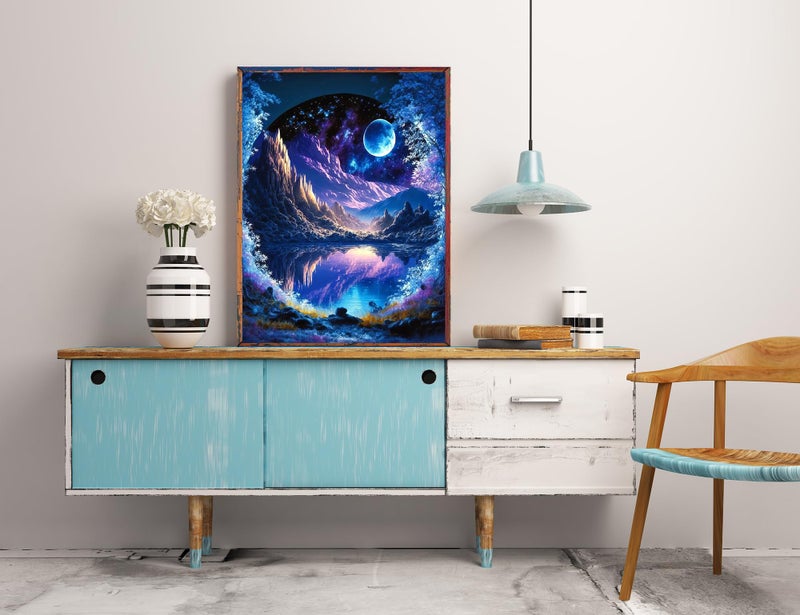 KINPLUB 5D Diamond Painting Kits for Adults, Blue Moon Landscape Diamond Art Kits for Beginners, DIY Full Round Drill Dream Night Paint with Diamond Pictures Gem Art, Home Wall Decor 12 x 16 Inch - Image 3