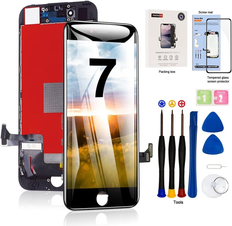 EFAITHFIX for iPhone 7 LCD Screen Replacement Black 4.7 Inch Frame Assembly Display 3D Touch Screen Digitizer with Repair Tools Kit Tempered Glass Screen Protector for A1660, A1778, A1779 (Black) - Image 1
