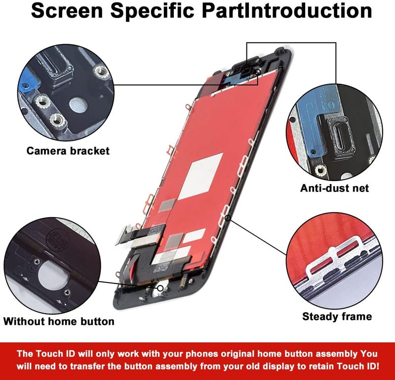 EFAITHFIX for iPhone 7 LCD Screen Replacement Black 4.7 Inch Frame Assembly Display 3D Touch Screen Digitizer with Repair Tools Kit Tempered Glass Screen Protector for A1660, A1778, A1779 (Black) - Image 2