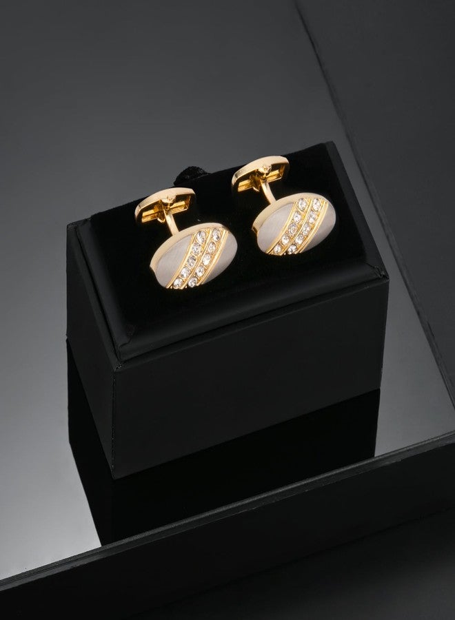 Wynameleri Cufflinks Men Vintage Gold with Rhinestones in Gift Box - Image 5