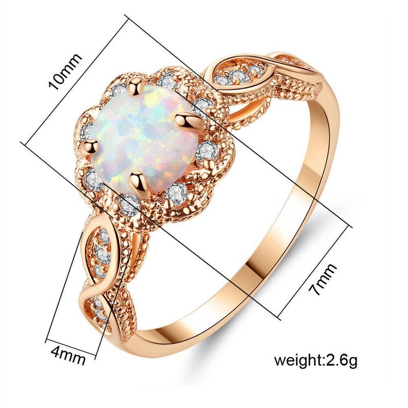 CiNily Opal Rings for Women-18K Rose Gold Plated White Fire Opal Zirconia Women Jewelry Gemstone Engagement Anniversary Ring Size 8 - Image 5