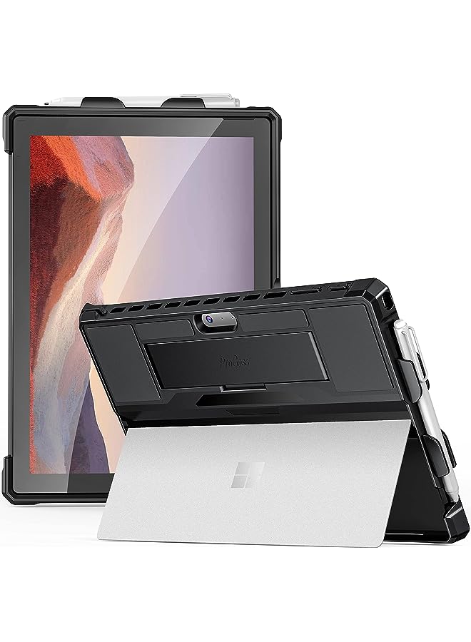 Procases Surface Pro 7 Plus (2021), Pro 7, Pro 6, Pro 5, Pro 4, Pro LTE 12.3" Case, Rugged Protective Cover with Pencil Holder and Hand Strap, Compatible with Type Cover Keyboard Kickstand -Black - Image 1
