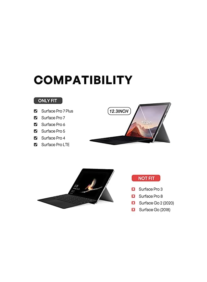 Procases Surface Pro 7 Plus (2021), Pro 7, Pro 6, Pro 5, Pro 4, Pro LTE 12.3" Case, Rugged Protective Cover with Pencil Holder and Hand Strap, Compatible with Type Cover Keyboard Kickstand -Black - Image 2