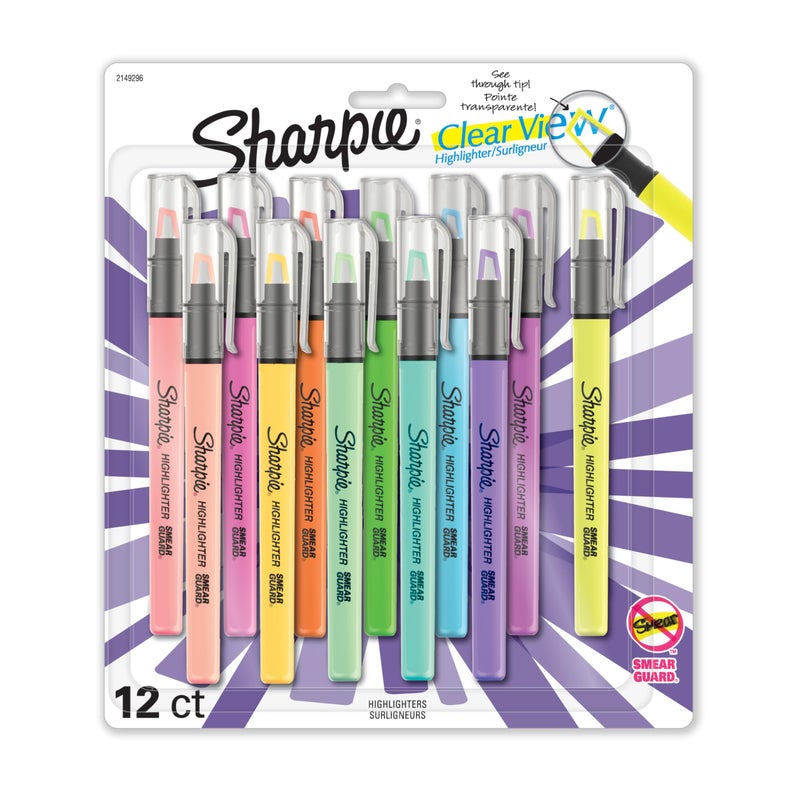 Sharpie Highlighter Clear View Highlighter with See-Through Chisel Tip Stick Assorted 12 Count - Image 1