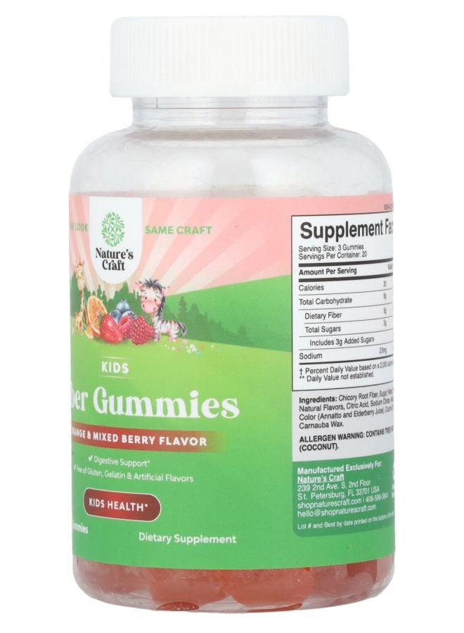 Nature's Craft Kids Fiber Gummies Orange & Mixed Berry  60 Gummies - Image 2