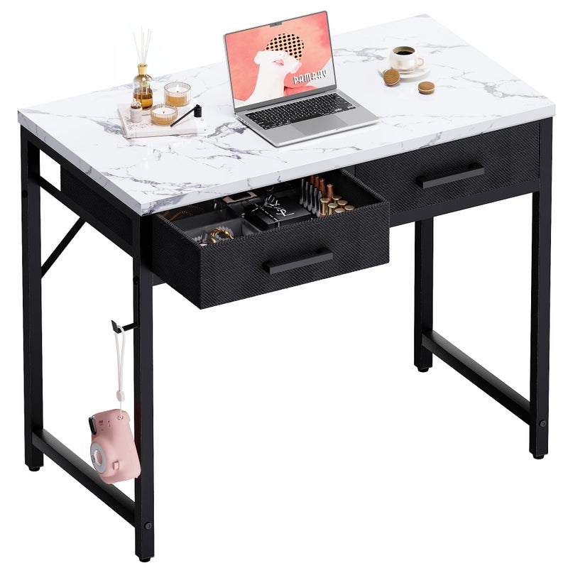 Pamray 32 Inch Small Computer Desk with 2 Drawers for Bedroom Study Writing Home Office Table for Small Spaces Marble - Image 1