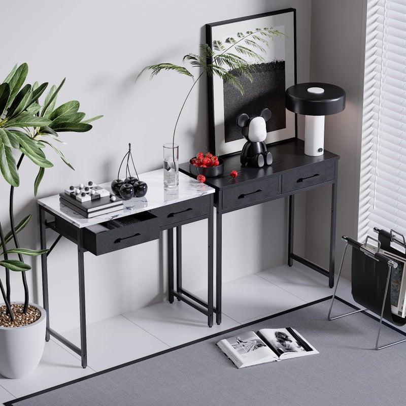 Pamray 32 Inch Small Computer Desk with 2 Drawers for Bedroom Study Writing Home Office Table for Small Spaces Marble - Image 3