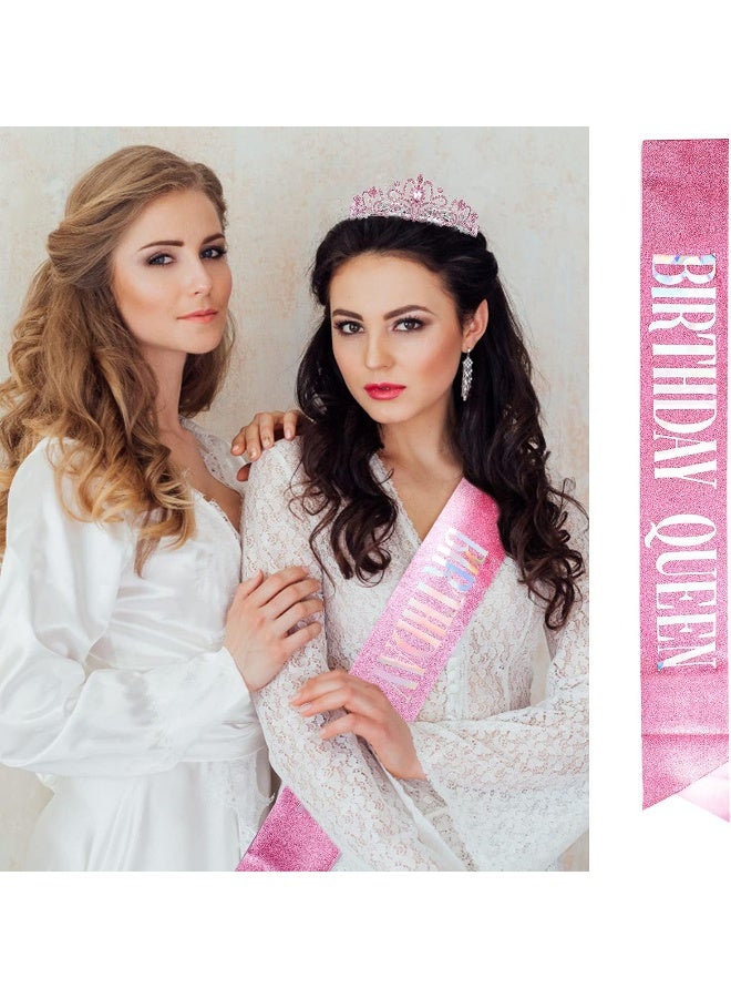 Velscrun Birthday Tiara for Women, Tiara for Women Pink Rhinestone, Happy Birthday Queen Tiara for Women, Crown for Girls Tiaras Birthday Queen Crowns with Birthday Girl Sash - Image 2