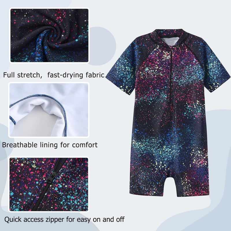 BLUEJW Boys Swimming Costume Kids Short Sleeve Swimsuit Boys One Piece Swimwear Child Rash Guard Bathing Suit 3-16 Years - Image 3
