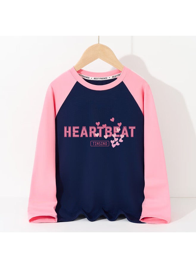 Tinsino Children's T-shirt, Boys And Girls Long-sleeve T-shirt, Raglan Sleeve, Pure Cotton Casual Versatile Top, Heart Font - Image 1
