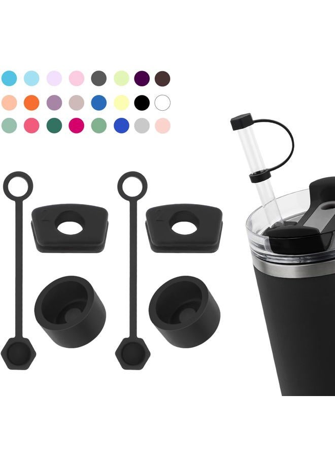 DUNLAGUE Silicone Spill Stopper Set Compatible with Stanley Cup 2.0 30oz & 40oz with Straw Cover (Set of 2, Black) - Image 1
