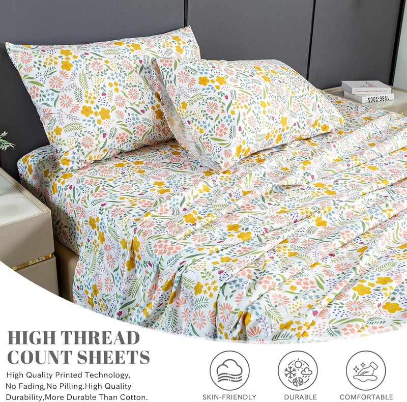 Bedlifes - Queen Size Sheet Set, Ultra Soft Breathable Silky Deep Pocket 100% Microfiber 4 Piece Queen Size Sheet Set, Floral - Image 3