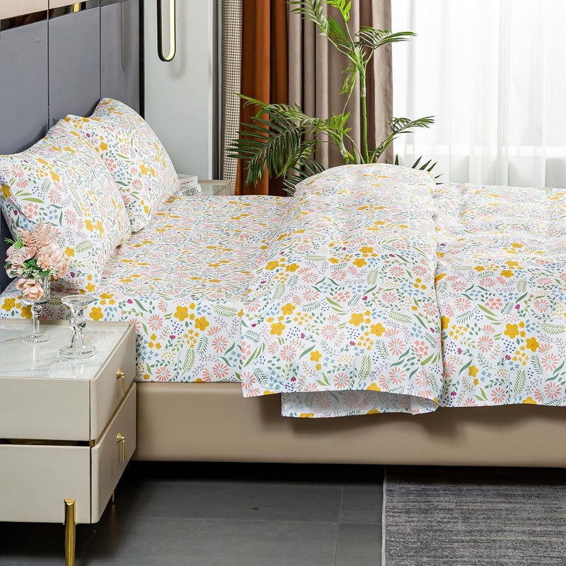 Bedlifes - Queen Size Sheet Set, Ultra Soft Breathable Silky Deep Pocket 100% Microfiber 4 Piece Queen Size Sheet Set, Floral - Image 4