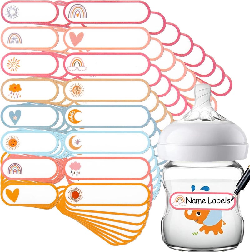 Coowayze Name Labels for Kids Stuff Daycare Labels 128 PCS Waterproof Baby Bottle Labels for Daycare Kids Name Stickers for School Supplies Self Laminating Dishwasher Safe Name Tags for Lunch Box Pacifier - Image 1