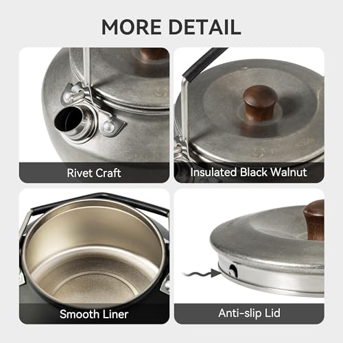Thous Winds 0.6 Liter Lightweight Stainless Steel Camping Kettle Portable Camp Tea Pot, Outdoor Campfire Use, Retro Silver - Image 3