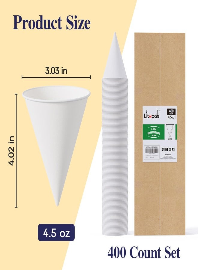 LITOPAK 400 Count 4.5 oz Snow Cone Cups, Paper Cone Cups for Water, Ice Cream, Shaved Ice, Candies - Image 2