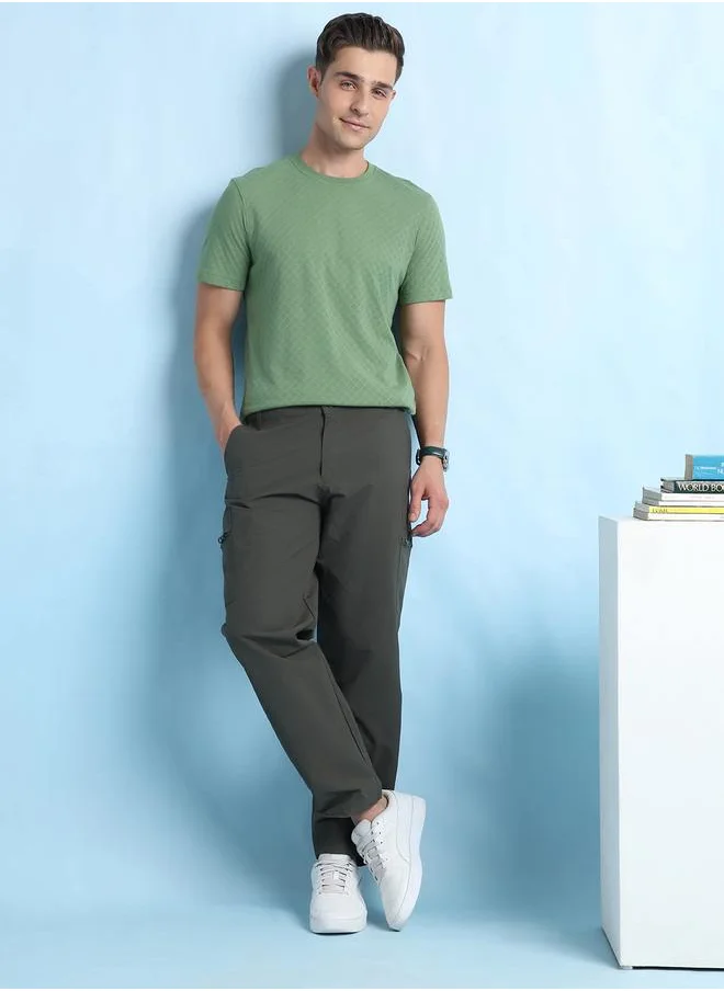 Dennis Lingo Classic Olive Regular Fit T-Shirt for Men, made from a premium blend of 60% cotton and 40% polyester, featuring a solid pattern and a regular collar for a versatile casual look.