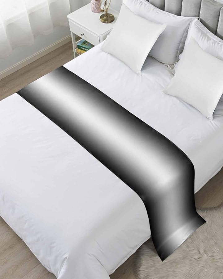 Black Ombre Bed Runner For Queen Size Bed 83x20 Inches Modern Abstract Decorative Throw - Image 1