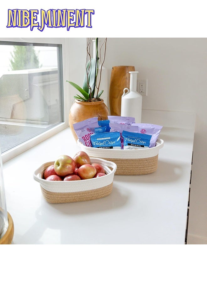 NIBEMINENT مجموعة سلال تخزين مستطيلة مكونة من 5 قطع - سلال مصنوعة من حبل القطن الطبيعي للتنظيم! سلة صغيرة لمونتيسوري، حضانة الأطفال، سلال ألعاب الكلاب، صندوق ألعاب القطط، حاوية تنظيم الحمام - Image 5