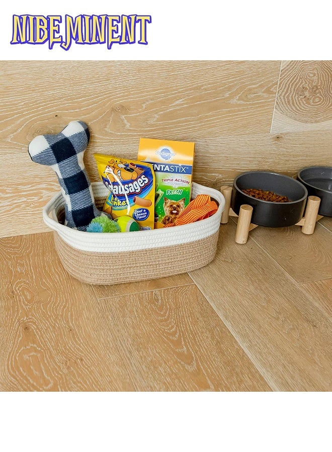 NIBEMINENT مجموعة سلال تخزين مستطيلة مكونة من 5 قطع - سلال مصنوعة من حبل القطن الطبيعي للتنظيم! سلة صغيرة لمونتيسوري، حضانة الأطفال، سلال ألعاب الكلاب، صندوق ألعاب القطط، حاوية تنظيم الحمام - Image 4