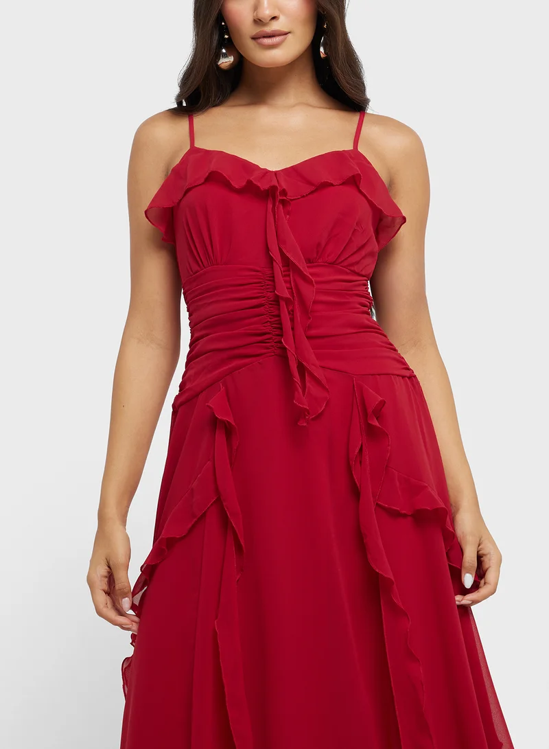 ELLA Ruffled Chiffon Midi Dress