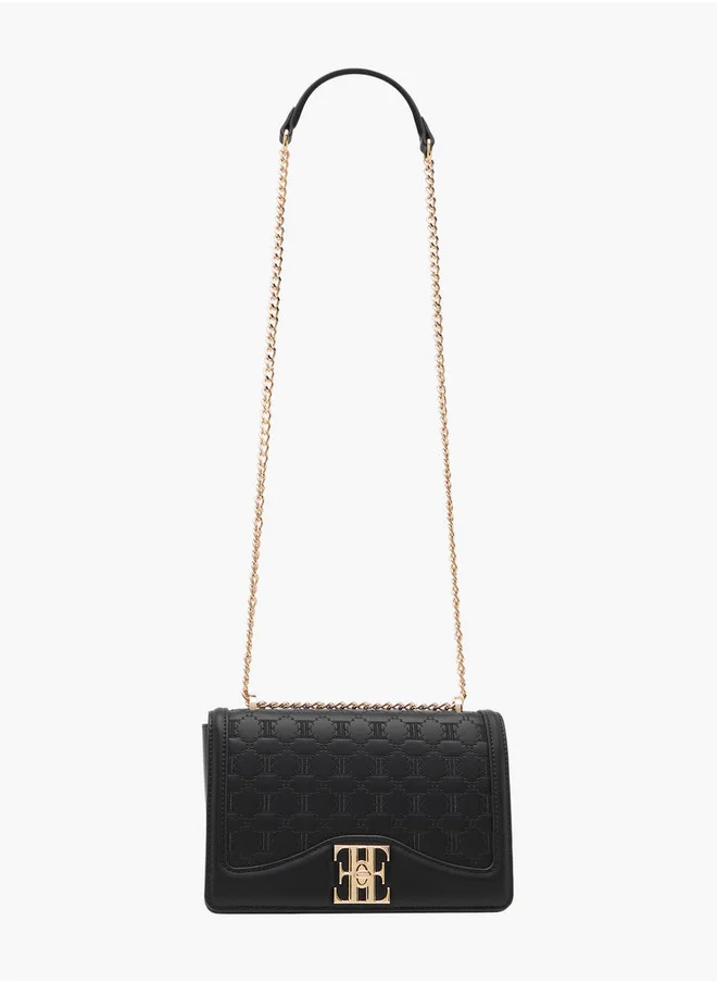 ايل Women's Monogram Embroidered Crossbody Bag with Chain Strap and Flap Closure