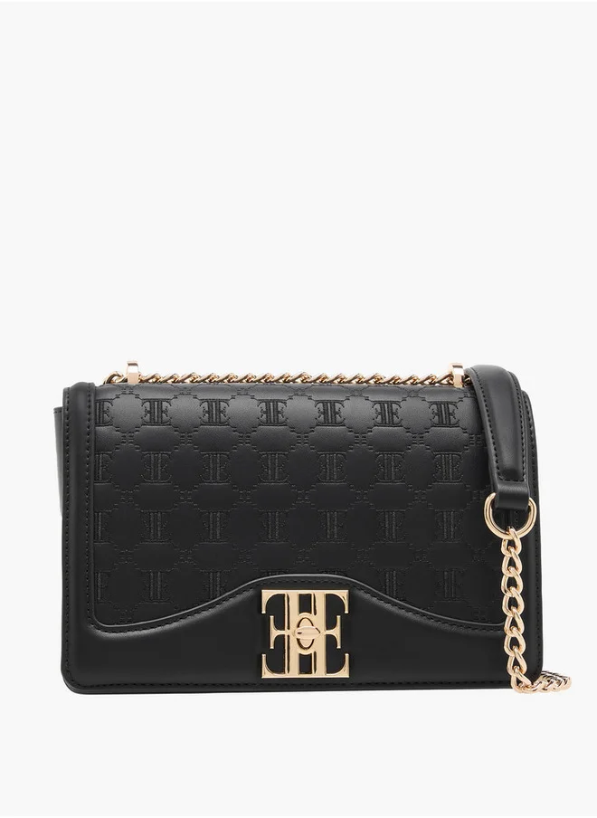 ايل Women's Monogram Embroidered Crossbody Bag with Chain Strap and Flap Closure
