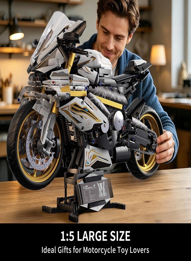 GEVINST 1:5 Motorcycle Building Block Set - 2078 PCS Large Motorbike Toy with Display Stand, Collectible Mechanical Superbike Model Kit for Boys Teens Adults Ages 14+, Birthday Gifts for Men - Image 3