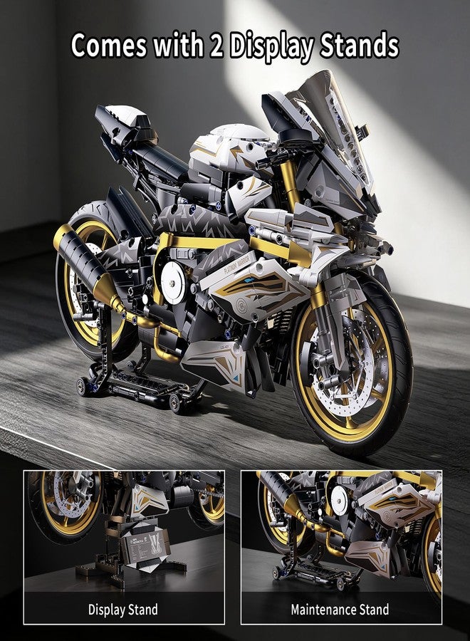 GEVINST 1:5 Motorcycle Building Block Set - 2078 PCS Large Motorbike Toy with Display Stand, Collectible Mechanical Superbike Model Kit for Boys Teens Adults Ages 14+, Birthday Gifts for Men - Image 2