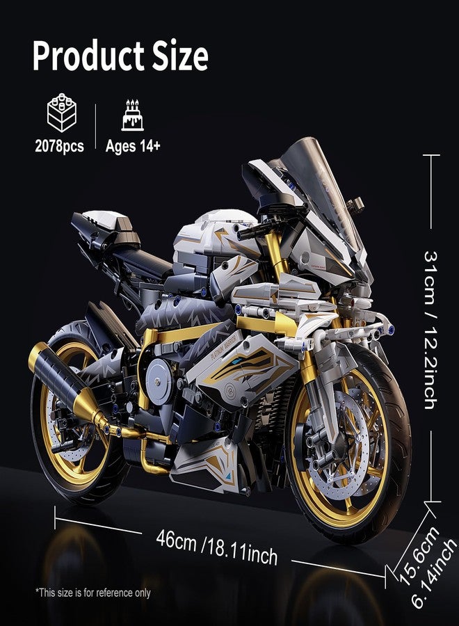 GEVINST 1:5 Motorcycle Building Block Set - 2078 PCS Large Motorbike Toy with Display Stand, Collectible Mechanical Superbike Model Kit for Boys Teens Adults Ages 14+, Birthday Gifts for Men - Image 5