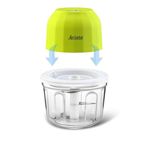 Aristo Rechargeable Wireless Electric Cordless Chopper, Stainless Steel Blades, One Touch Operation, 10 Seconds Chopping, Mincing Vegetable, Meat - 350 ML, 30 Watts, Green - Image 3