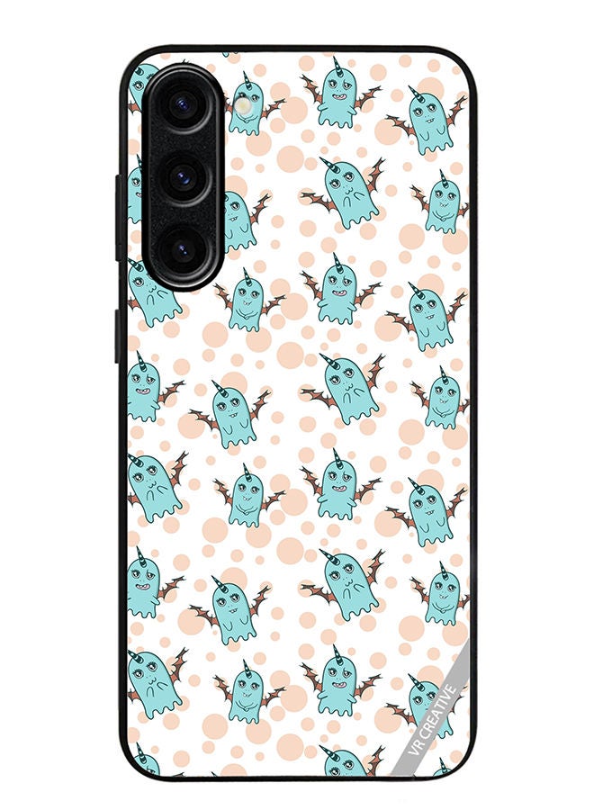 VR CREATIVE Protective Case Cover For Samsung Galaxy S23 White Background, Pattern Cute Blue Monsters, Emotions Stickers Design Multicolour - Image 1