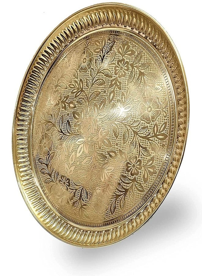 NOBILITY Brass Pooja Thali Set 12 Inch Puja Plate Arti Thali Traditional Handcrafted for Pooja Diwali Home Office Mandir Wedding Return Gift Items - Image 3