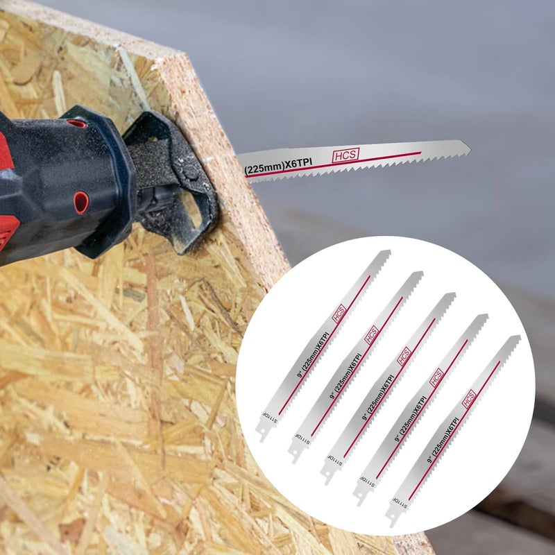 High Carbon Steel Reciprocating Saw Blades 225mm 5 Pack for Wood and Metal Cutting - Image 4