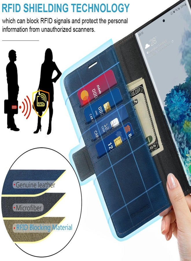 كيزي هوم جراب KEZiHOME لهاتف سامسونج جالاكسي S23+ بلس 5G، جراب محفظة، مصنوع من الجلد الطبيعي، قابل للطي، مزود بفتحة للبطاقات، مانع لتقنية RFID، مغناطيسي، متوافق مع جالاكسي S23 بلس 5G (2023) (أزرق ملكي/بني) - Image 3