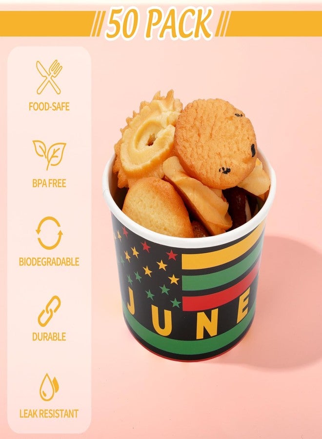 Whaline أكواب وجبات خفيفة من وايلين 50 قطعة للاحتفال بيوم الحرية، أكواب ورقية قابلة للتصرف باللون الأحمر والأخضر والأصفر سعة 6.5 أونصة، أكواب آيس كريم للحلويات، لوازم حفلات يوم 19 يونيو وزينة - Image 3