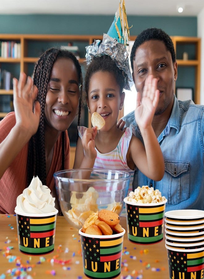 Whaline أكواب وجبات خفيفة من وايلين 50 قطعة للاحتفال بيوم الحرية، أكواب ورقية قابلة للتصرف باللون الأحمر والأخضر والأصفر سعة 6.5 أونصة، أكواب آيس كريم للحلويات، لوازم حفلات يوم 19 يونيو وزينة - Image 4