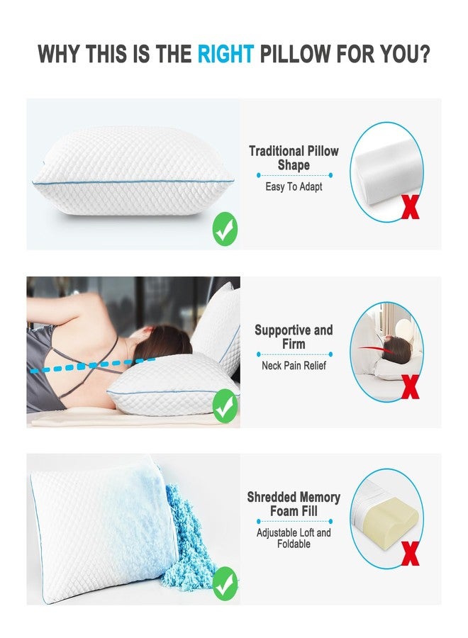 VVZ Shredded Memory Foam Pillows, Bed Pillows for Sleeping 2 Pack Standard Size 20 x 26 Inches, Luxury Hotel Cooling Gel Foam Pillows Set of 2, Adjustable Loft Pillow for Side and Back Sleepers - Image 3