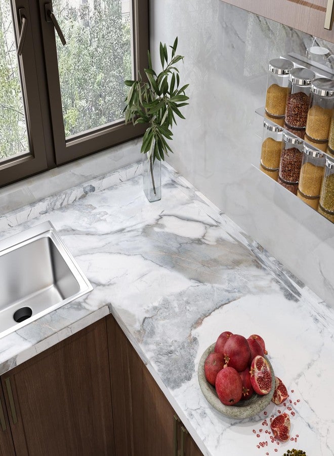 VaryPaper 15.7''x78.7'' Grey White Marble Contact Paper for Countertops Waterproof Granite Wallpaper Peel and Stick Countertops Marble Vinyl Wrap for Desk Table Top Removable Self Adhesive Wall Paper - Image 3