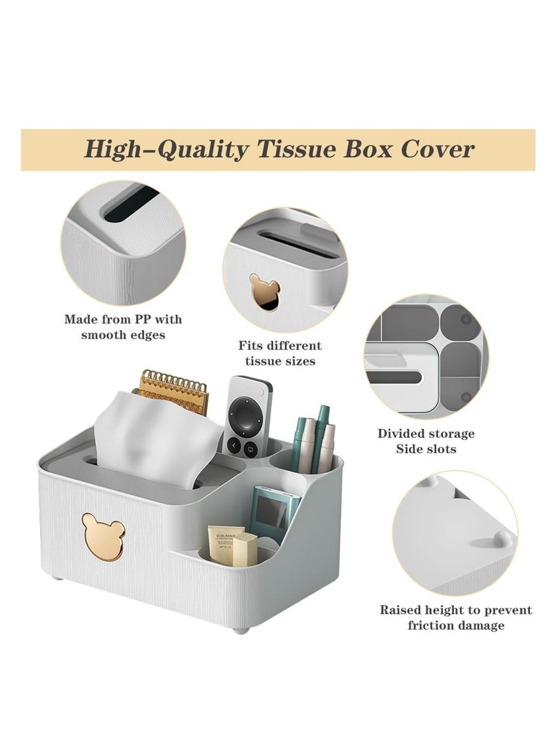 SYOSI Multifunctional Tissue Box Holder, Rectangular Tissue Box with Side Organizer, Facial Tissue Holder Dispenser and Desk Organizer Storage for Home Office Decoration  - Image 4
